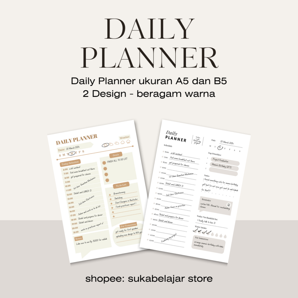 

Daily Planner Lembar Binder/Daily Planner Binder Loose Leaf A5/B5 2 Desain 25/50/100 Lembar