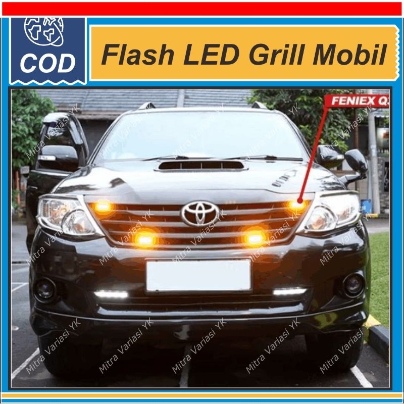 LAMPU TEMBAK KEDIP GRILL BUMPER DRL LED MOBIL MOTOR 16 MATA SUPER TERANG