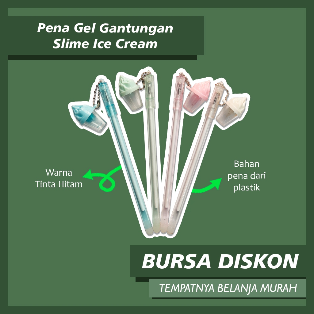 

12 pcs Pena Gantungan Ice Cream Cup Pen Bolpen Pulpen Bolpoin Karakter eskrim