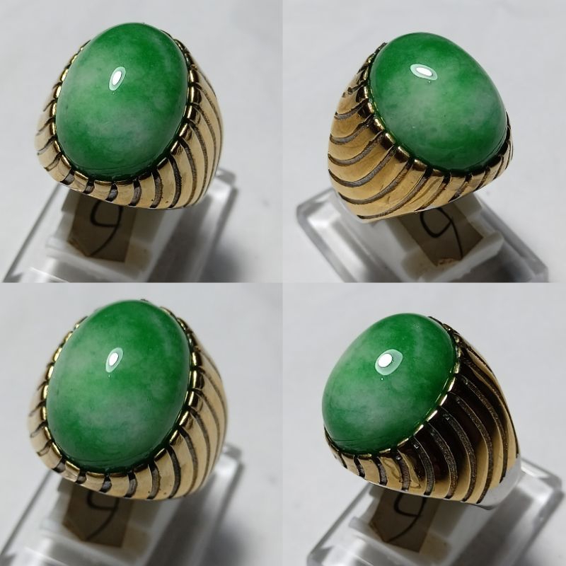 Cincin Natural Batu Giok Green susu 100% Batu alam asli
