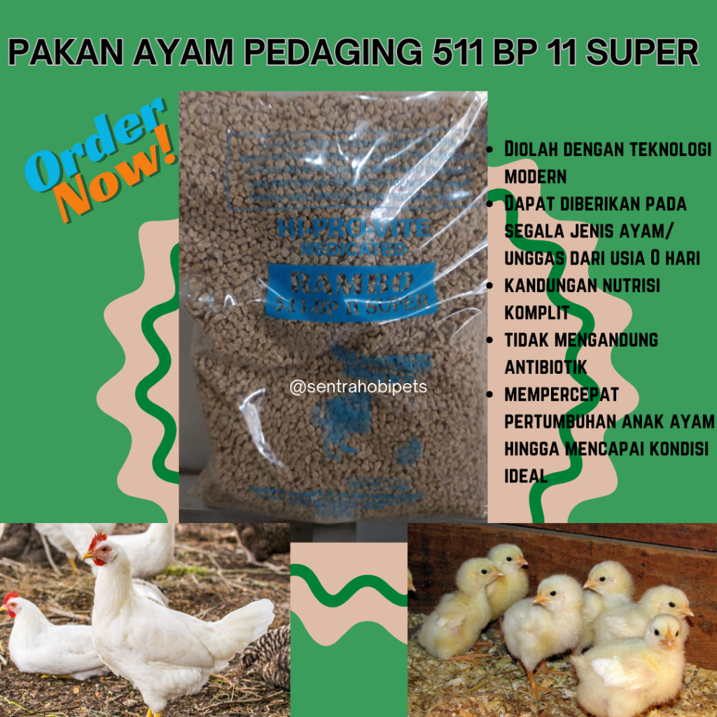 Pakan Komplit Ayam Pedaging 511 BP 11 Super Rambo Hi Pro vite Makanan Ayam Pedaging Ayam Broiler 511