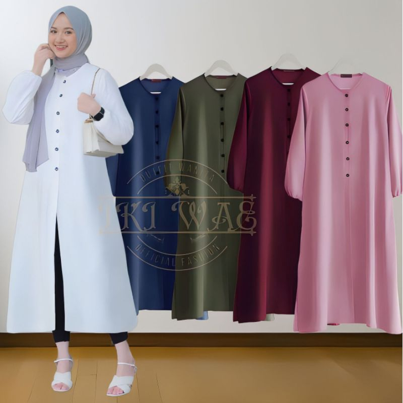 Baju Tunik Panjang Jumbo A Line Lengan Kerut Atasan Katun Rayon Twill Oversize