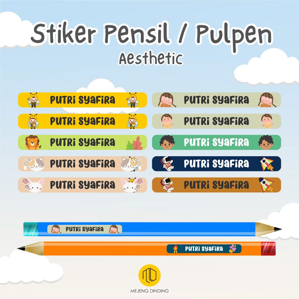 

(ISI 50 PCS) STIKER PENSIL CUSTOM NAMA KARAKTER KARTUN / STIKER LABEL NAMA CUSTOM / STIKER PULPEN BOLLPOINT CUSTOM NAMA / LABEL NAMA ANAK WATERPROOF TAHAN AIR /