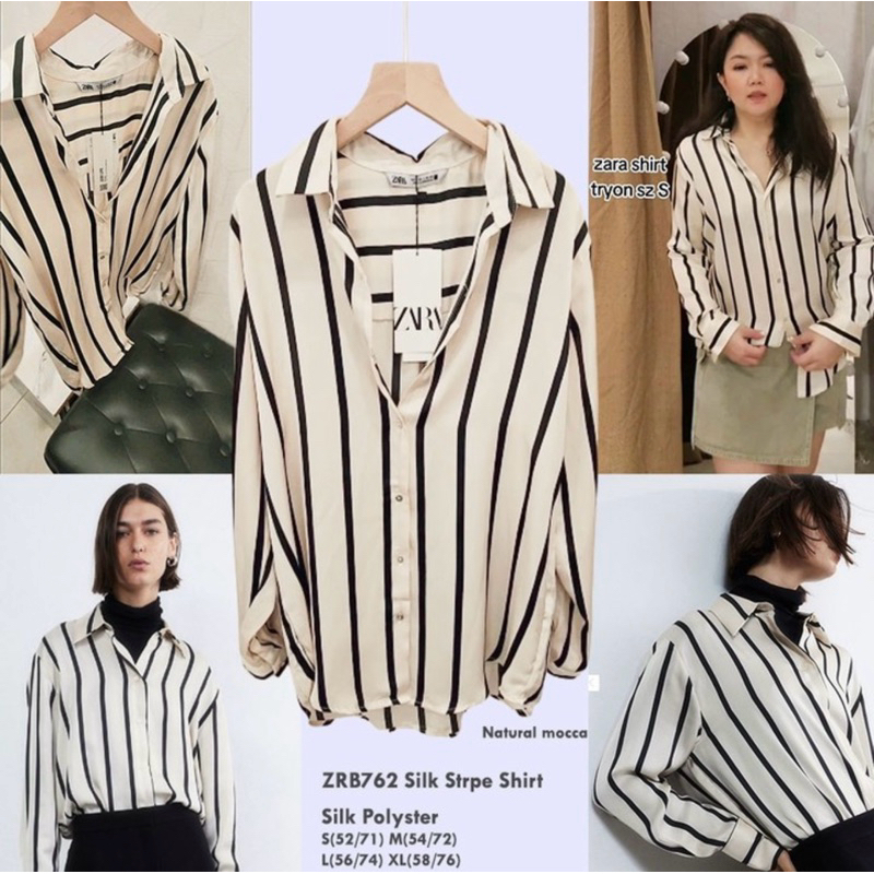 Kemeja Wanita Garis-Garis bahan Silk brand ZARA Original