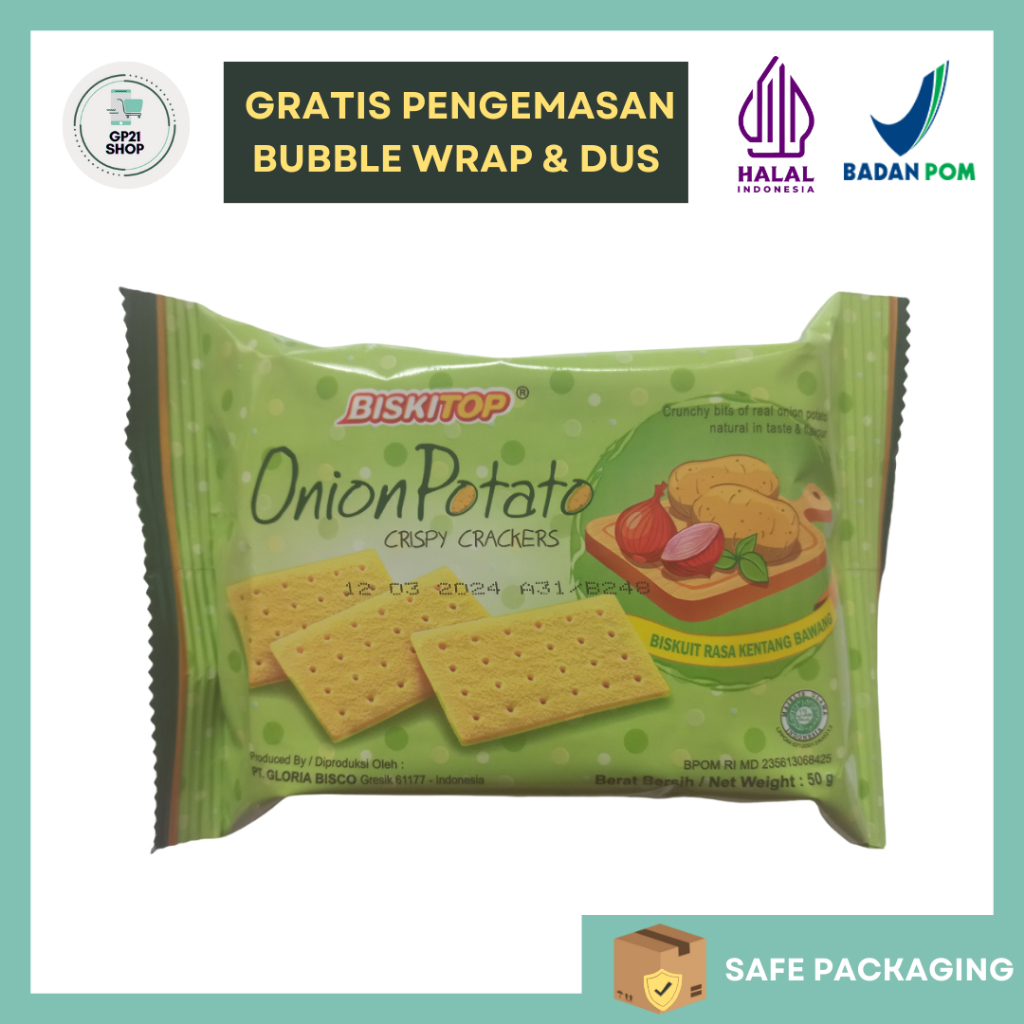 

Biskitop Onion Potato Crispy Crackers 50gr - Biskuit Renyah Camilan Snack Murah Enak