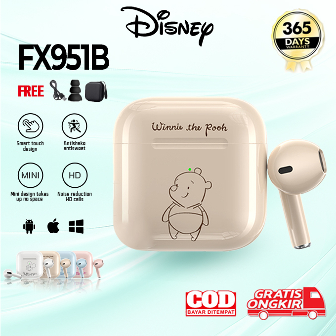 	 𝗥𝗘𝗦𝗠𝗜 Disney Pro4 FX-951B Mini Headset Bluetooth Dengan Lucu Pola Mickey TWS HiFi Stereo True Wireless Nirkabel Earphone Musik bass Headphone gaming Sound Volume Control iPhone Android henset Dengan Mikrofon pods handset earbuds	