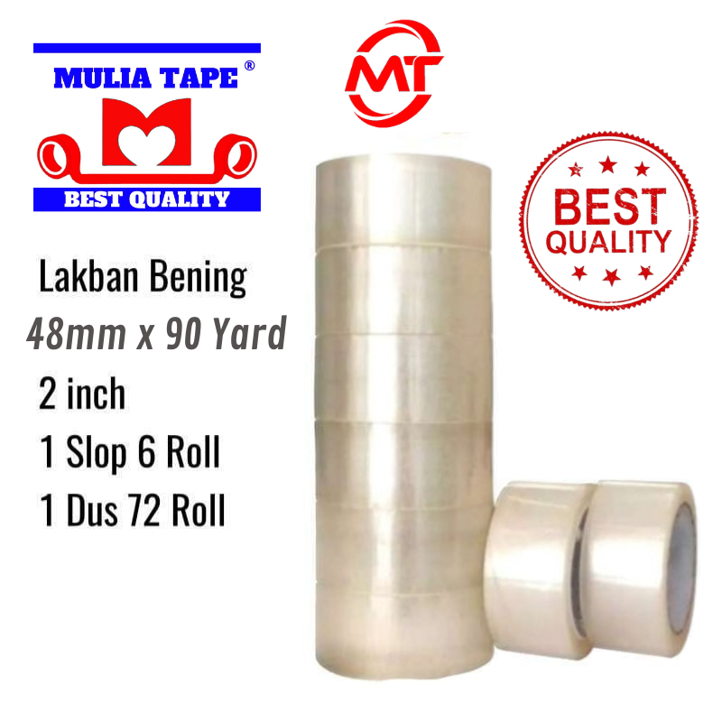 

Lakban mulia tape ukuran 48mm X 90 Yard Kemasan 1 Dus