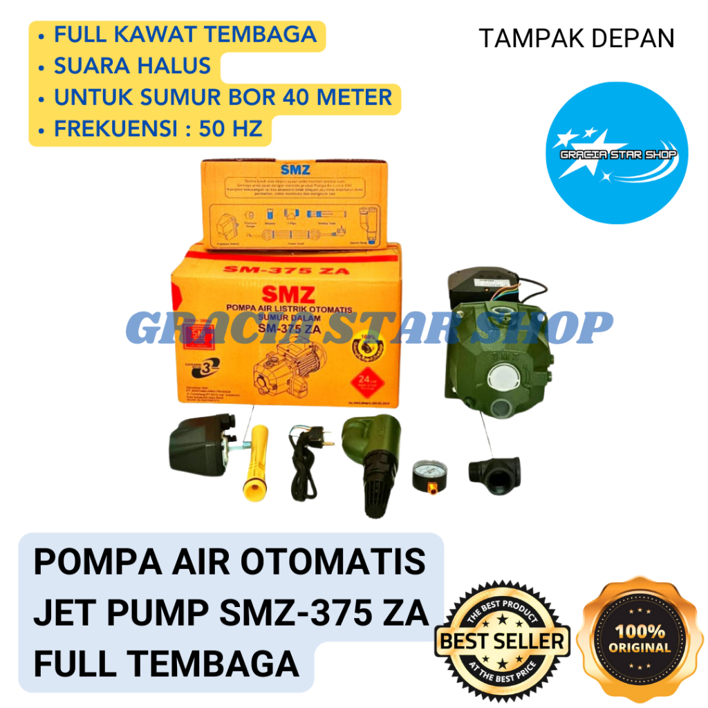 POMPA AIR JET PUMP SMZ 375 FULL TEMBAGA (SUMUR BOR 40 METER) ORIGINAL BERKUALITAS - Gracia Star Shop