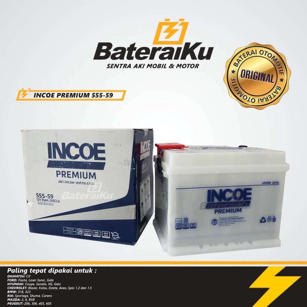 (Tukar Tambah) Aki Mobil INCOE PREMIUM 555-59 Untuk BMW 318 dan 323, Ford Fiesta,dll