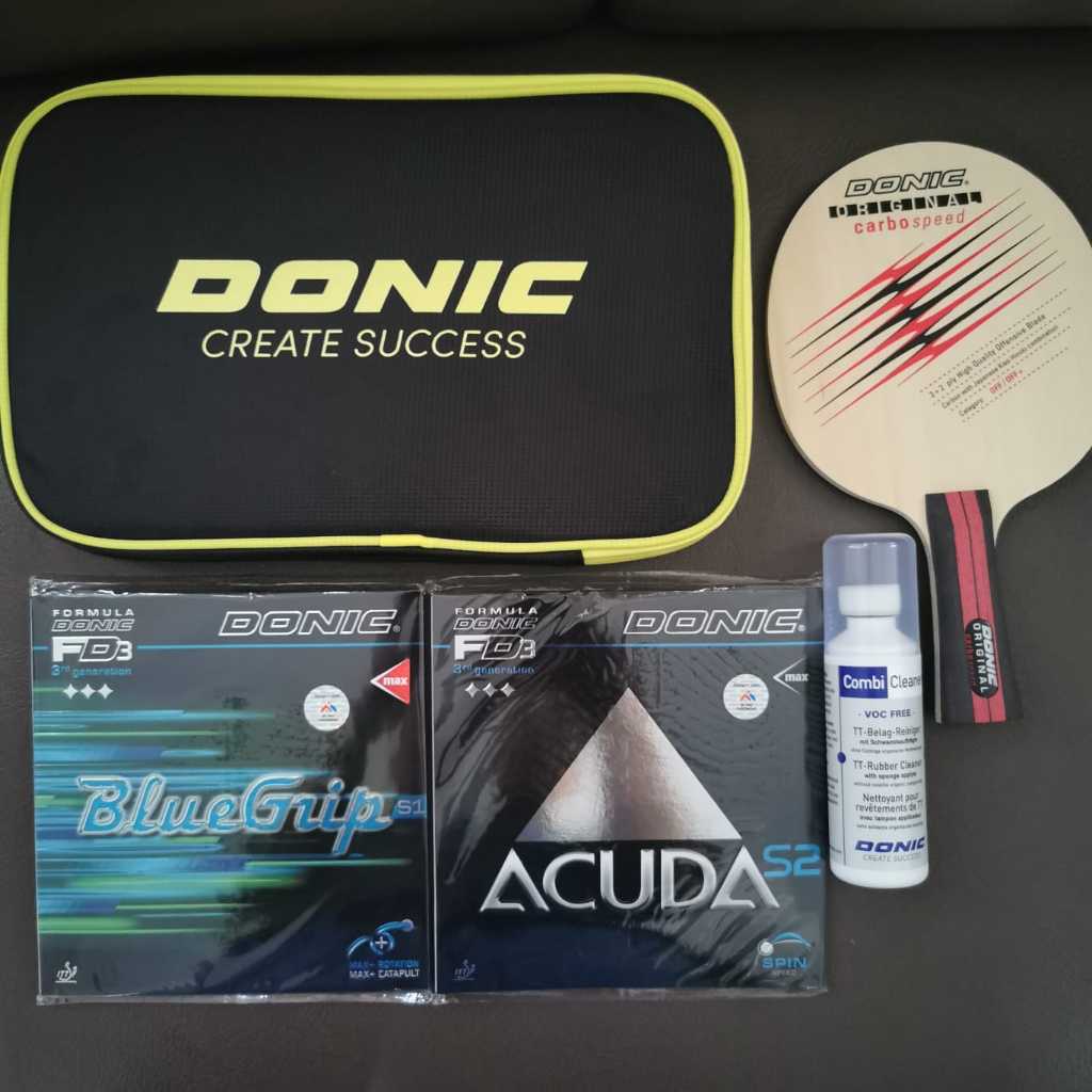 Bat Donic Original Carbo Speed + karet Donic Bluegrip & Acuda Set