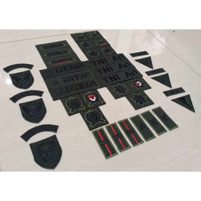 FULL SET ATRIBUT papan nama bordir PDL TNI AD berwarna perkeras
