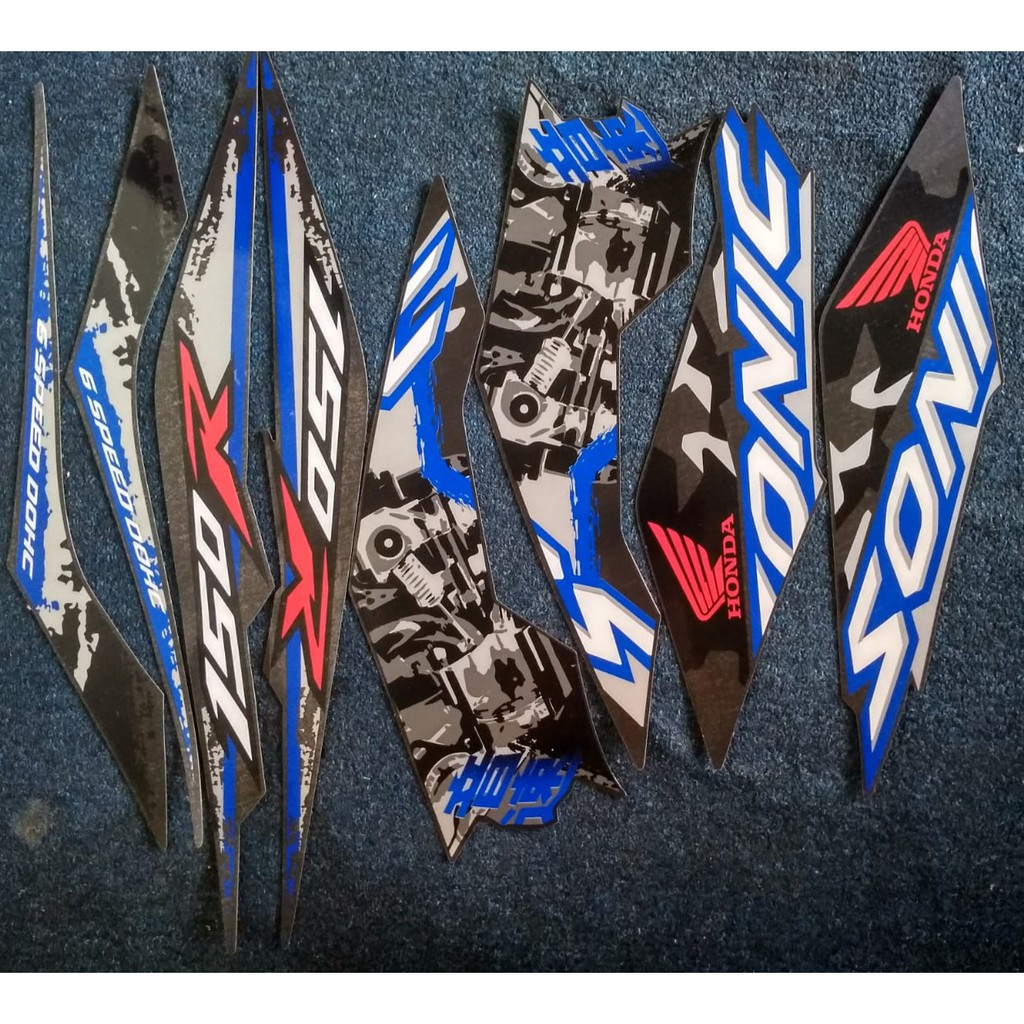 Stiker striping honda sonic 150r 2019 Hitam Biru