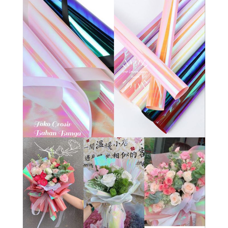 

5 Lembar BICOLOR HOLOGRAM CELLOPHANE LEMBARAN (58 x 58 cm) - 1 Lembar Kertas Bunga Wrapping Paper - Kertas Buket Hologram - Kertas Buket Bunga Holographic