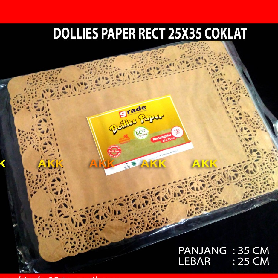 

KERTAS RENDA DOILIES PAPER RECTANGLE 25x35 INCH COKLAT ISI 250 PCS
