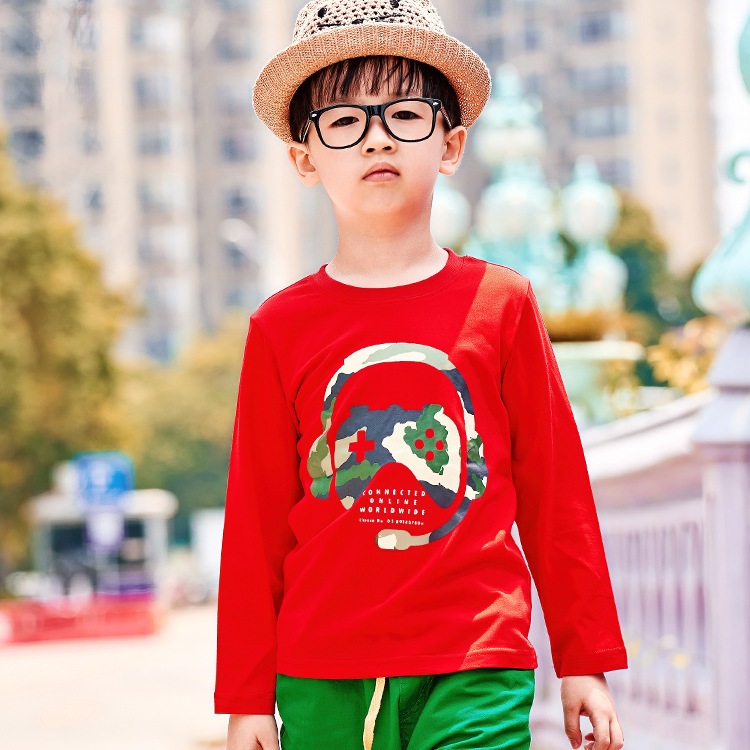 Baju Kaos T-Shirt Anak Laki-Laki Lengan Panjang Gambar Gaming Warna Merah