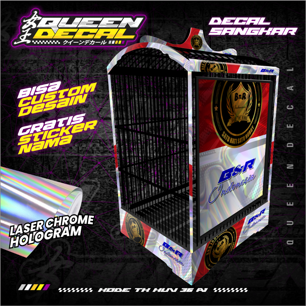 Decal Sangkar Kotak Sangkar Variasi Hologram UV - Stiker Sangkar Kandang Kotak BNR INDONESIA - TK-HU