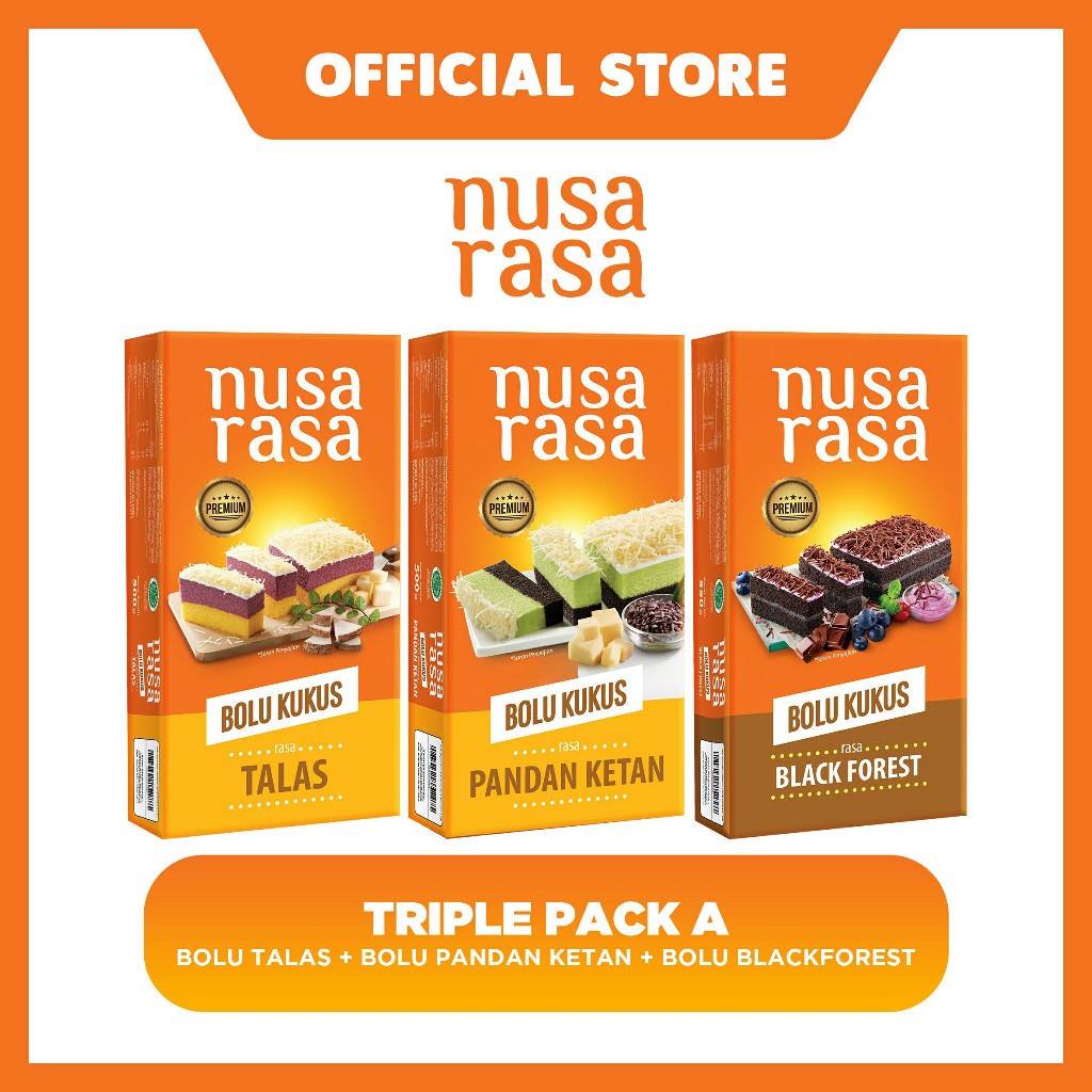 

Triple Pack A (Bolu Nusa Rasa - Talas + Pandan Ketan + Blackforest)