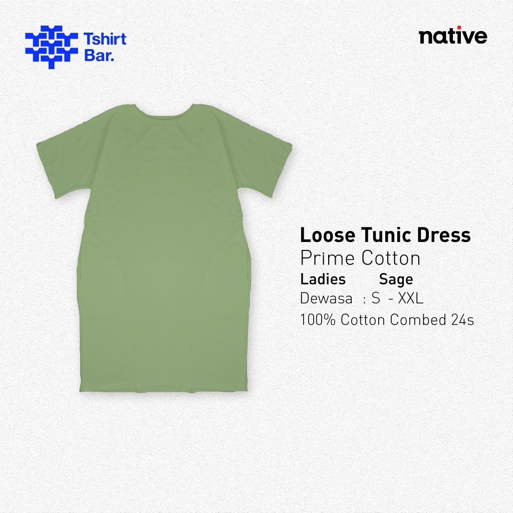 Kaos Tunik Dress Wanita Native Cotton Combed 24s SAGE