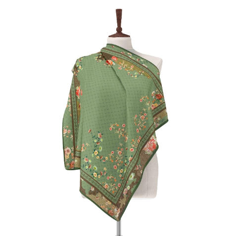 Kerudung Segi Empat Warna Sage HIjab Segi 4 Voal Motif Hijau Sage Series Terbaru Termurah 2024