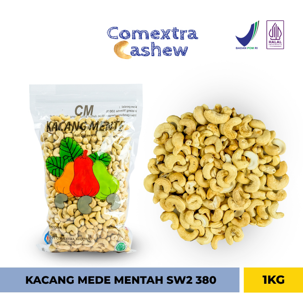 

Kacang Mede Comextra Mentah SW2 380 1 Kg - Sulawesi Cashew Kacang Mente / Mete - SW2 380