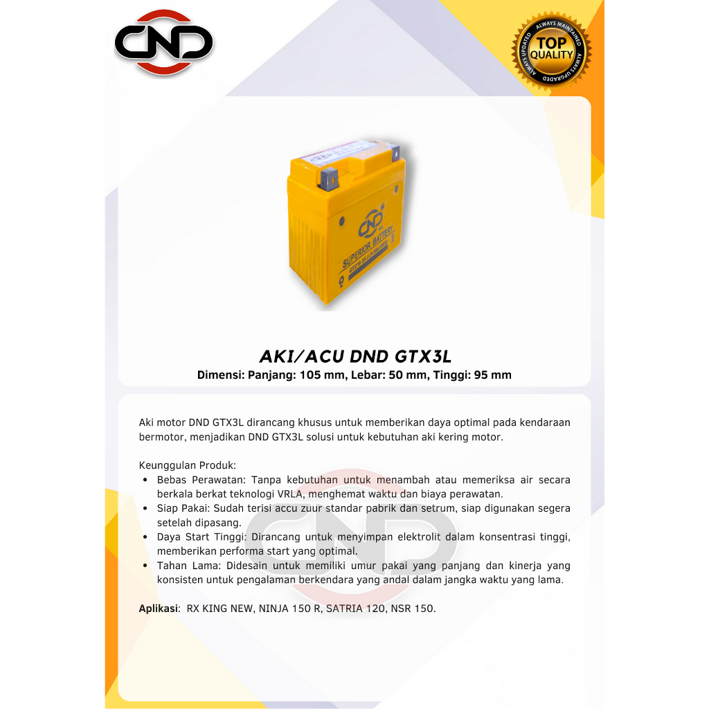 Aki Accu RxKing Satria 120 DND