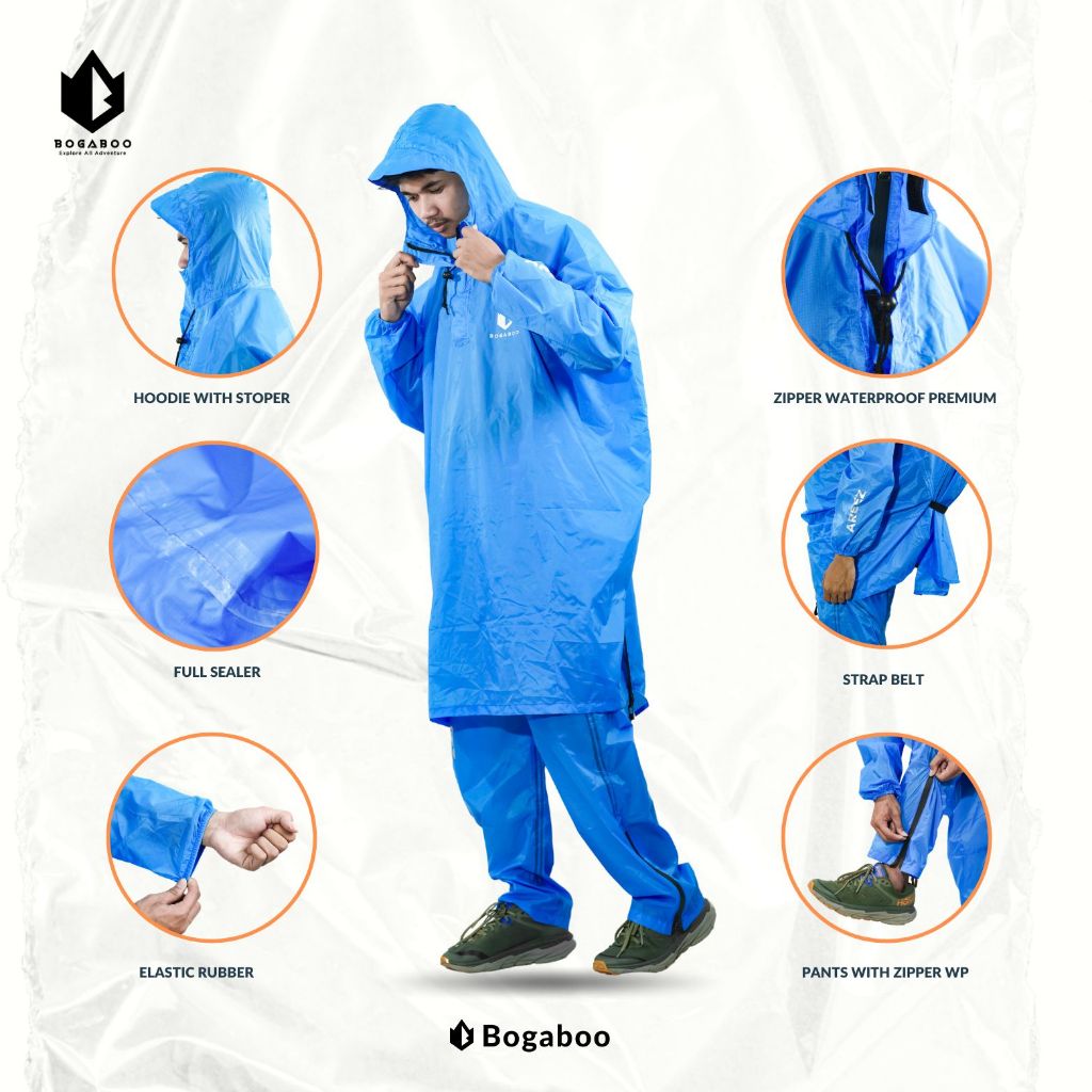 BOGABOO AREEZ jas hujan waterproof ultralight FULL SEALED bahan nylon 20D - raincoat hikelite Muat k