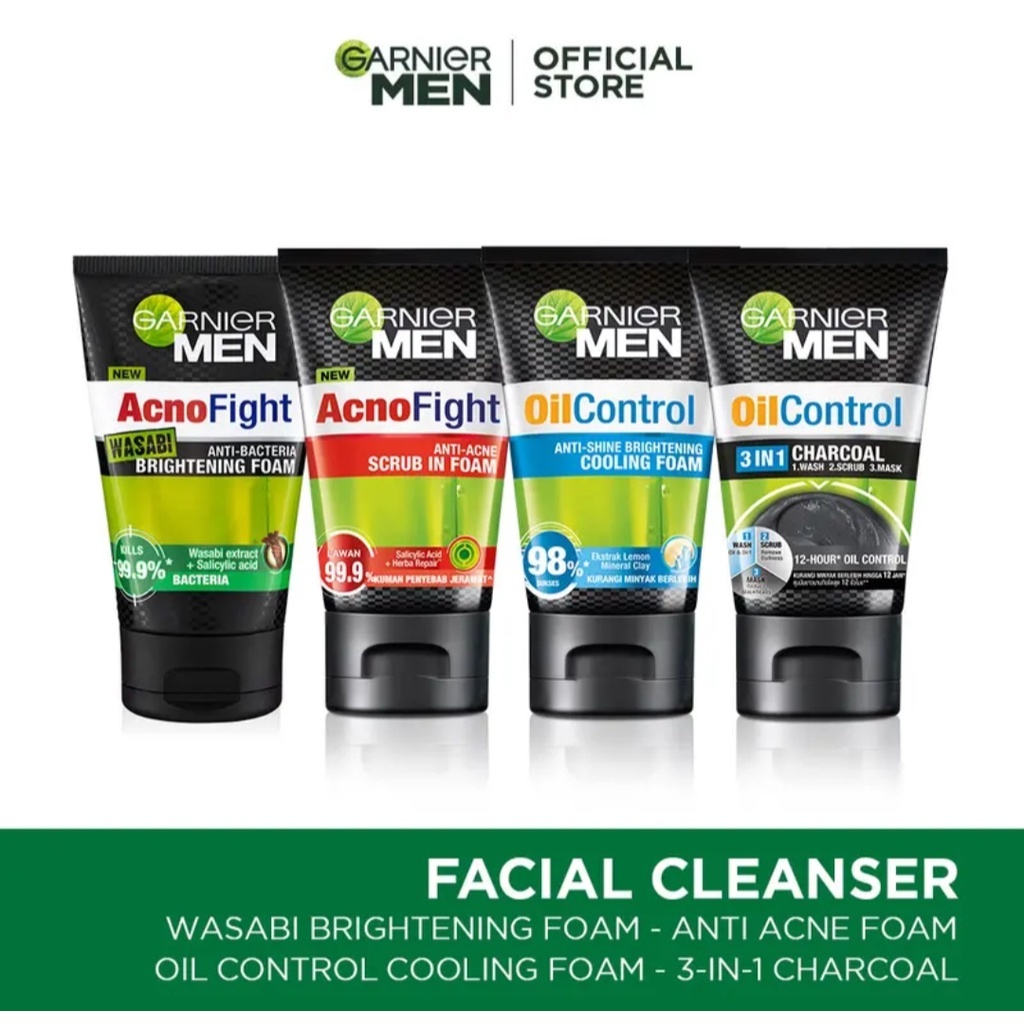 Garnier Men Facial Foam 100ml All Variant - Pembersih Wajah Wajah Pria READY STOCK