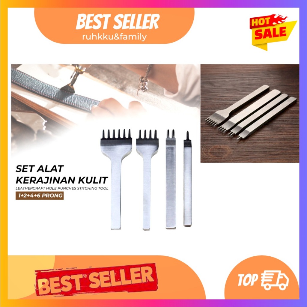 

Alat Pahat Kerajinan Kulit Kulit Leathercraft Hole Punches Stitching Tool 1+2+4+6 Prong
