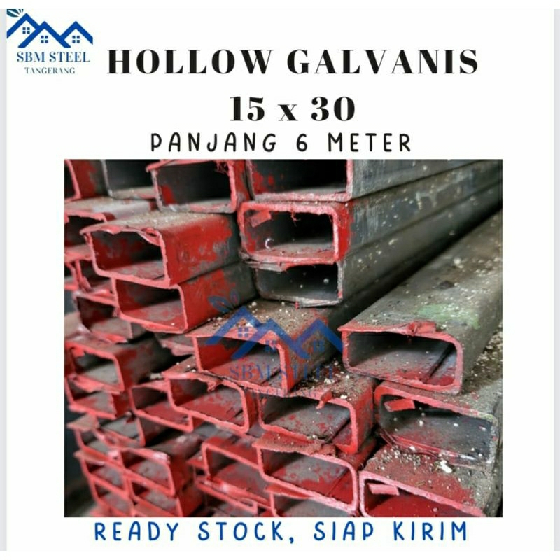 Besi Hollow Galvanis 15x30 Tebal 1,3mm Panjang 6 Meter