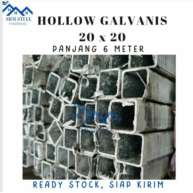 Besi Hollow Galvanis 20x20 Tebal 1,1mm Panjang 6 Meter