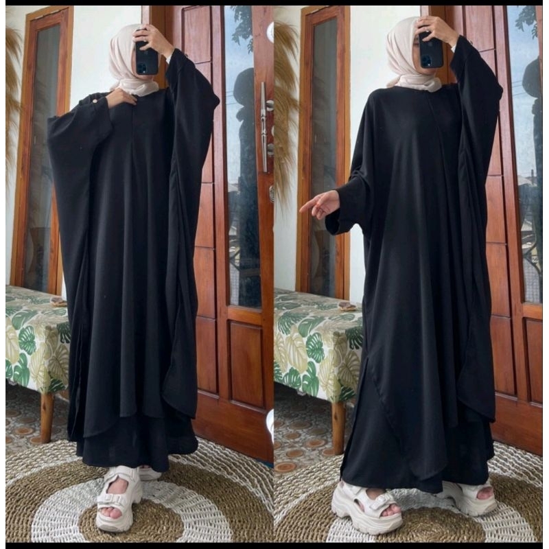 ABAYA SET ROK _KAFTA_KEKINIAN CRINKLE AIRFLOW PREMIUM(SETROKABAYAKEKINIAN)