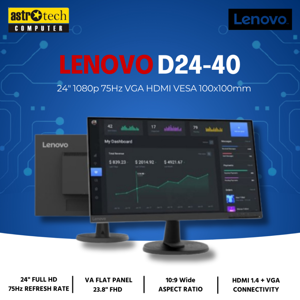 Monitor Led Lenovo 24 Inch D24-40 FHD Amd Freesync Bezelless