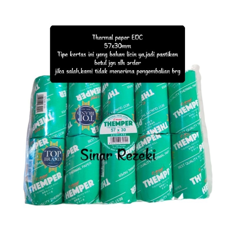 

1 pak = 10 buah!! Kertas EDC 57x30/Thermal paper roll/themper roll/kertas thermal EDC/kertas register/kertas printer