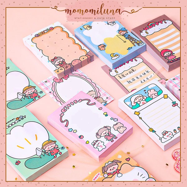 

1 set isi 80 lembar sticky notes doodle girl cute mini memo kawai lucu HB1697