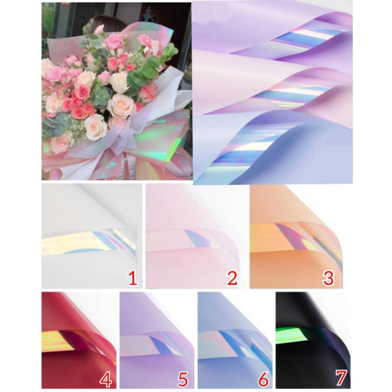 

Cellophane waterproof holographic transparent part 3 Kertas Buket Hologram Pelangi ( 5 lembar) Flower Wrapping Plastik Hologram