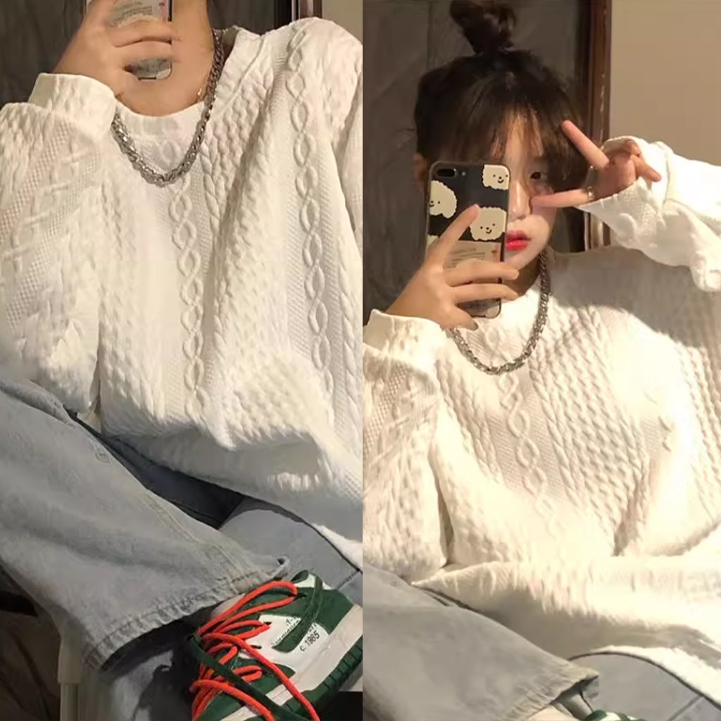 Baju Atasan Wanita Terbaru Sweater putih longgar Atasan Sweater rajut Oversize Korean Style
