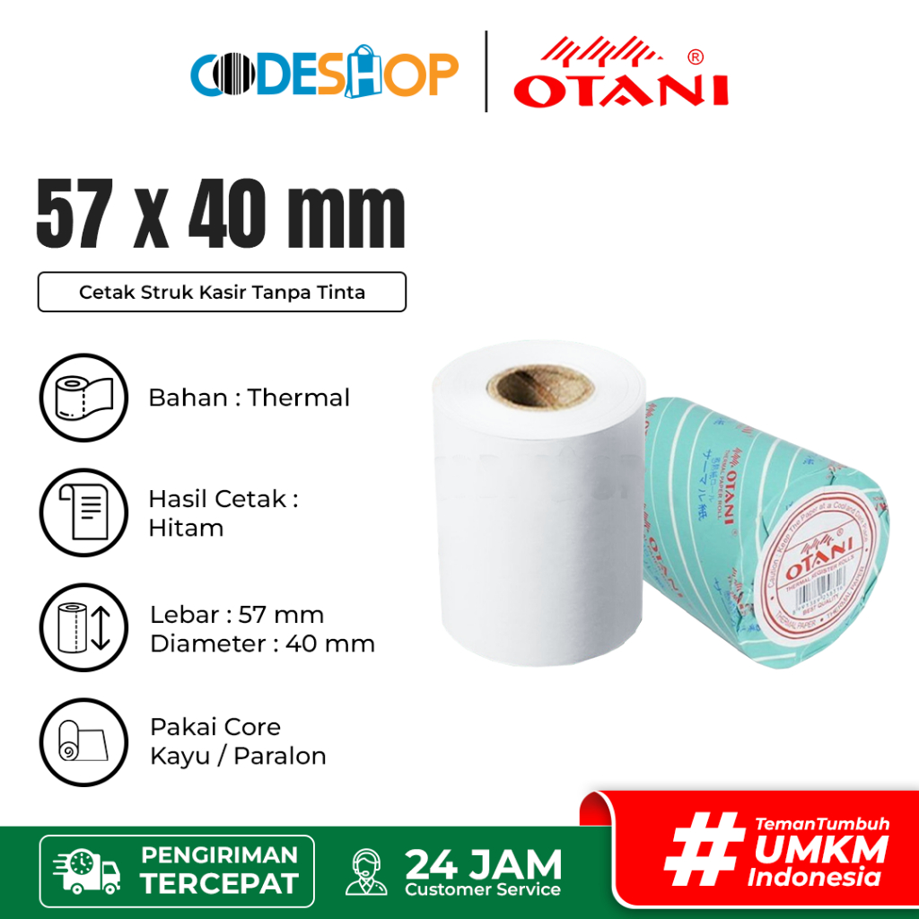 

Kertas Thermal OTANI 57 X 40 MM Struk Kasir Paper Roll HITAM