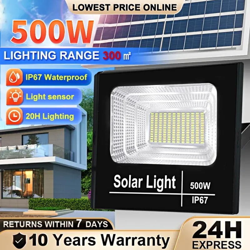 Solar Led Outdoor Flood Light 40W 60W 100W 200W 300W 500W Street Lamp Spotlight IP67 Waterproof With