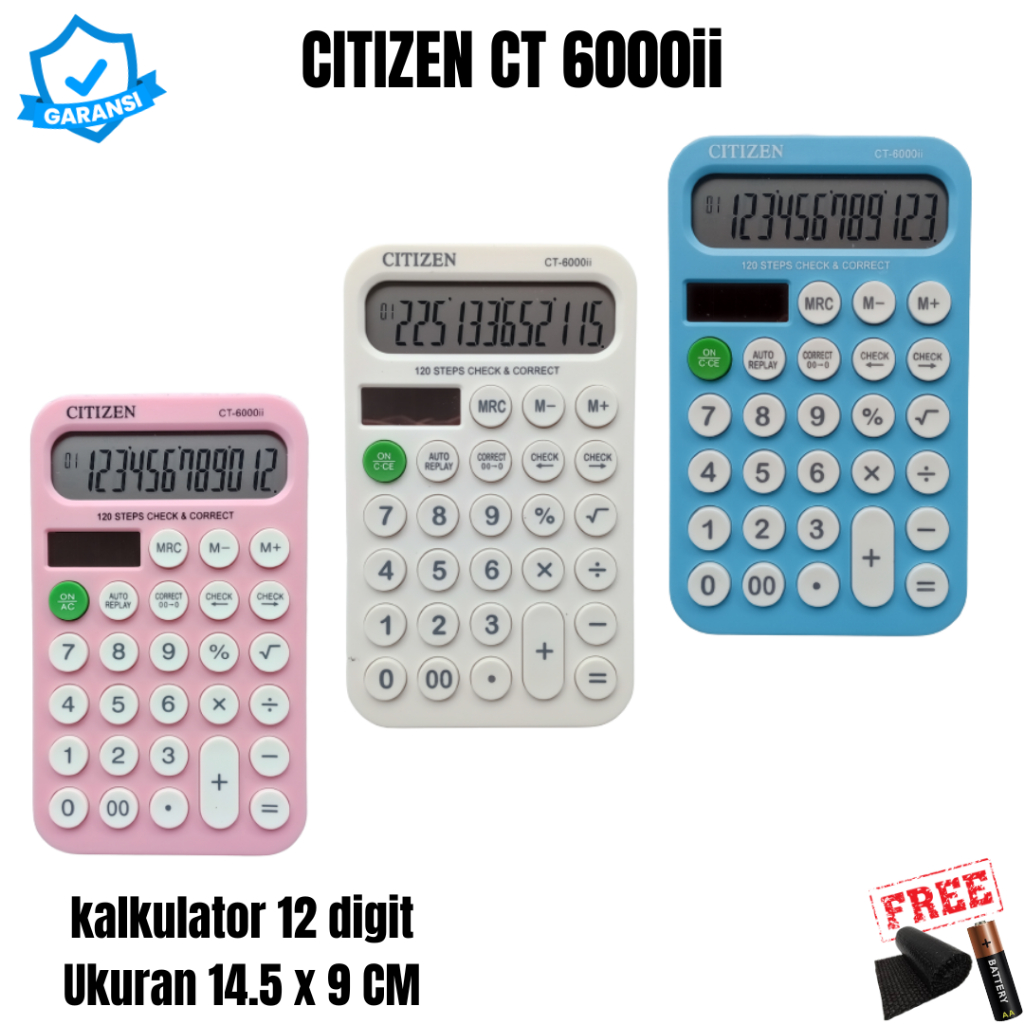 

Kalkulator CT 6000ii Warna Putih Biru Pink Minimalis Modern Sekolah Toko Kaisr 12 Digit