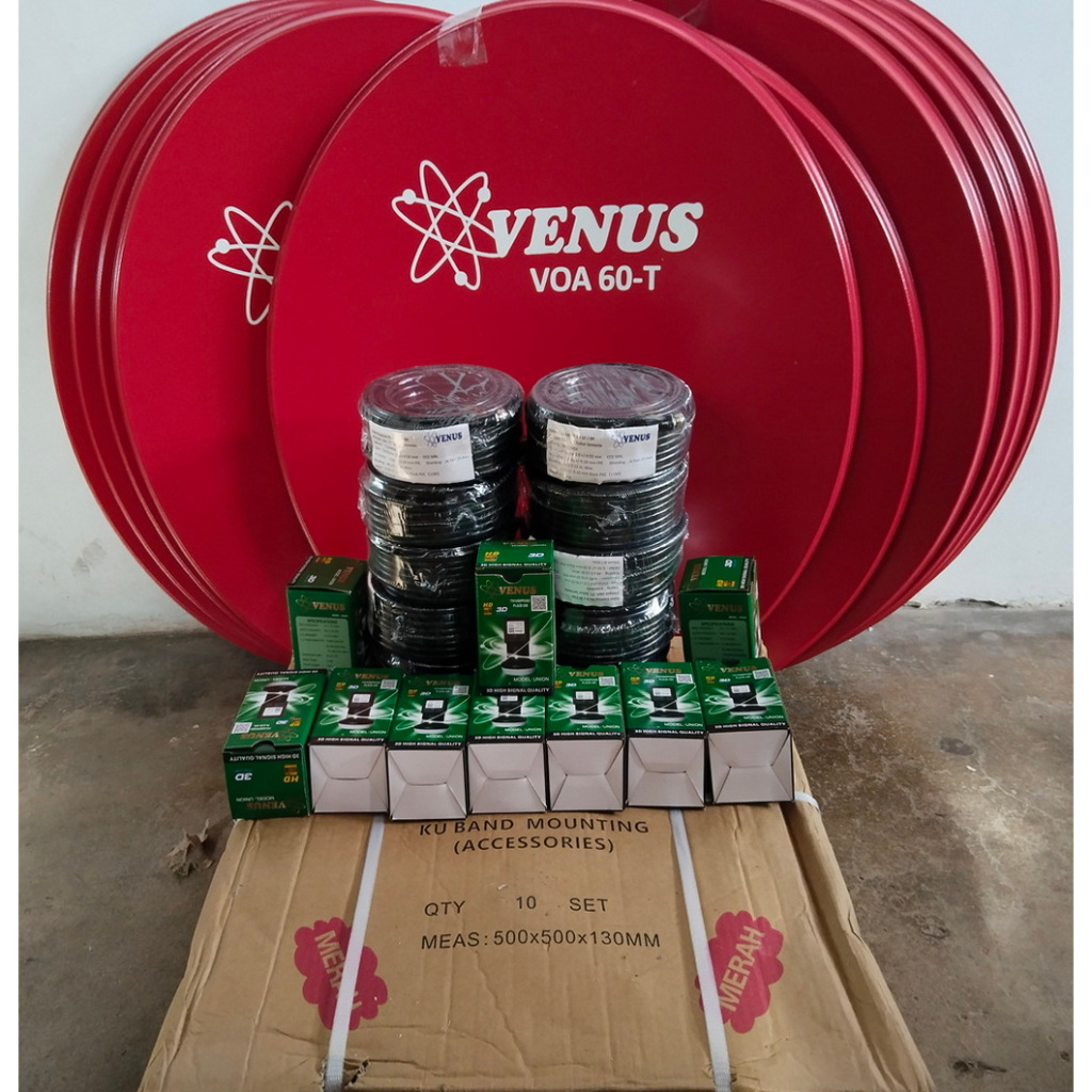 Dish Solid Offset Diameter 60cm VENUS Merah & LNB & Kabel 10 set