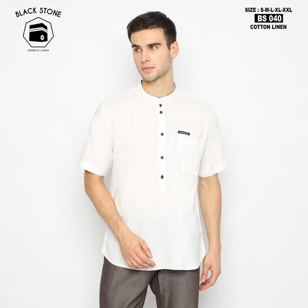 BLACK STONE Koko Kurta Pendek Putih Katun Pria 040