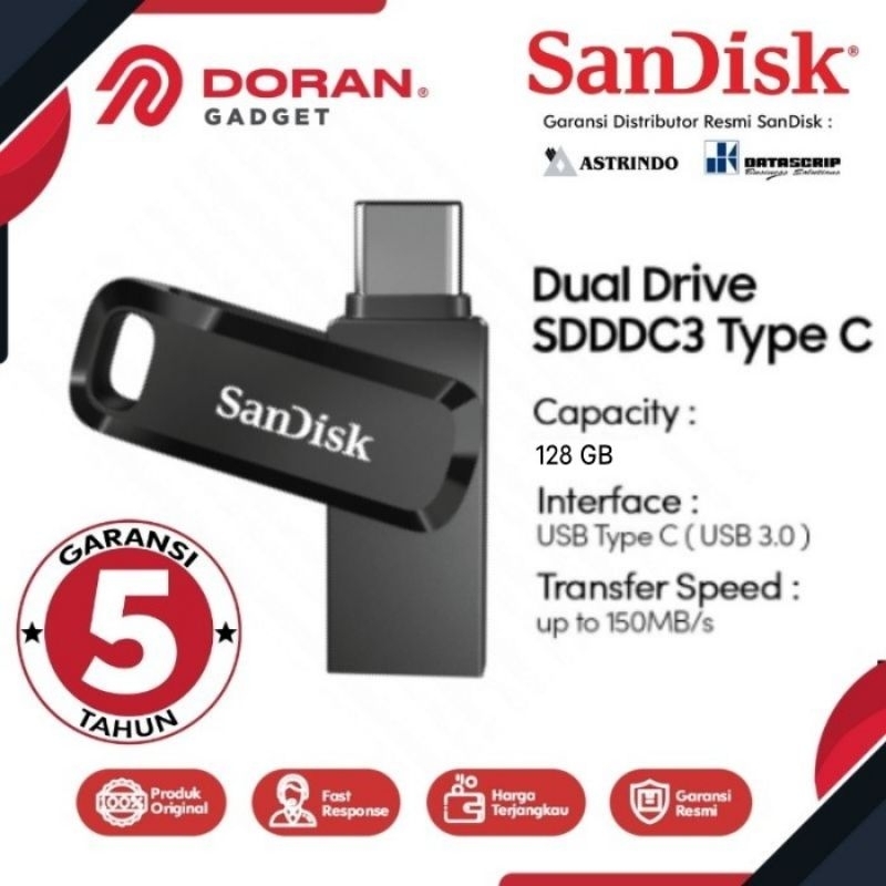 Sandisk OTG 128 GB Dual Drive USB Type C Original Garansi Resmi Hologram Asli / OTG Type C 128GB