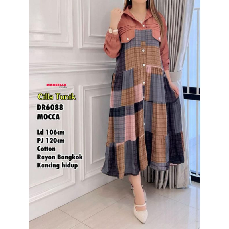 CILLA TUNIK BY MARSELLA/TUNIK MIDI BAHAN RAYON MOTIF BEST SELLER