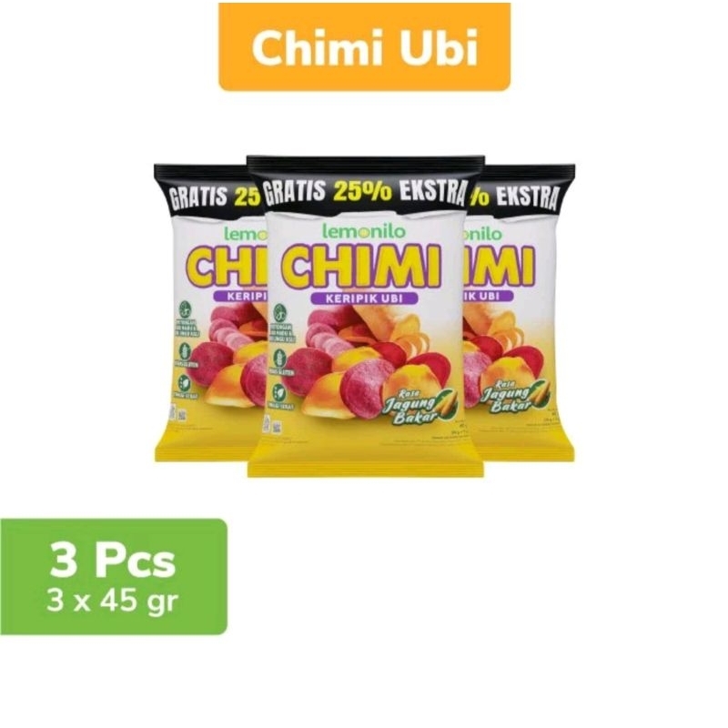 

Lemonilo Chimi keripik ubi jagung bakar 45g 3pcs dan 5pcs