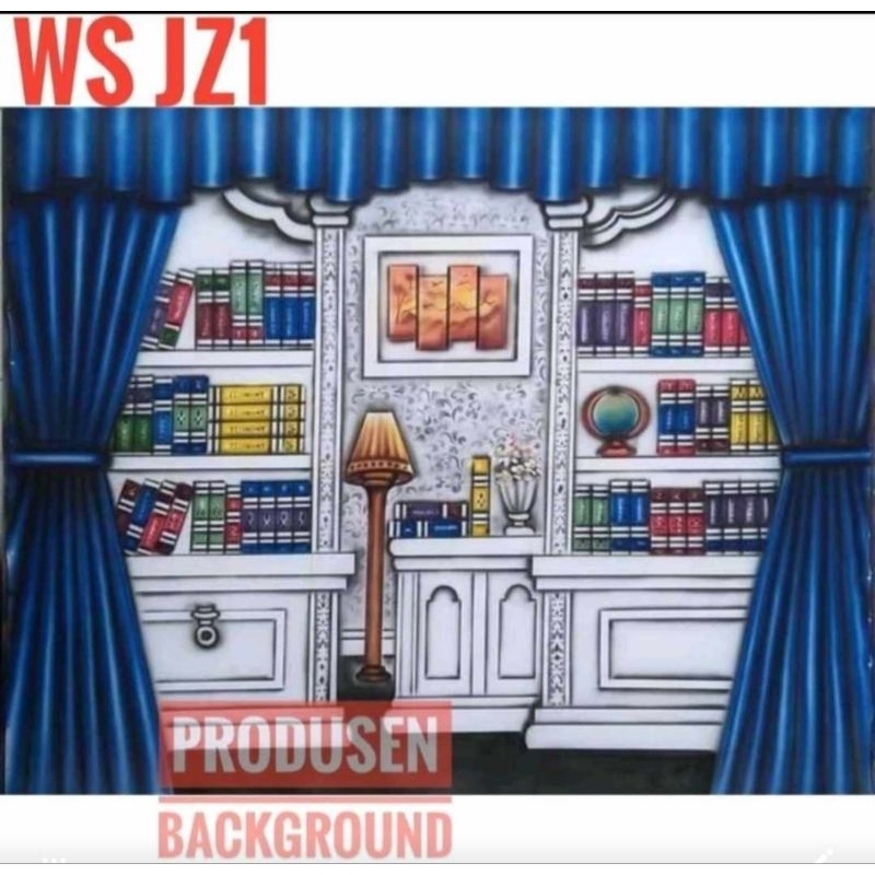 3x2,5m Kain Background Wisuda Latar Rak Buku Studio Foto WS JZ1