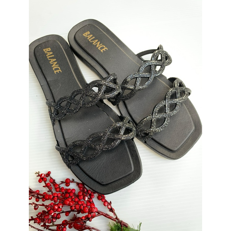 [Size 37-40] SANDAL SELOP WANITA BALANCE BAN 2 KEPANG GLITTER KARET / SENDAL SELOP CEWEK KOREA