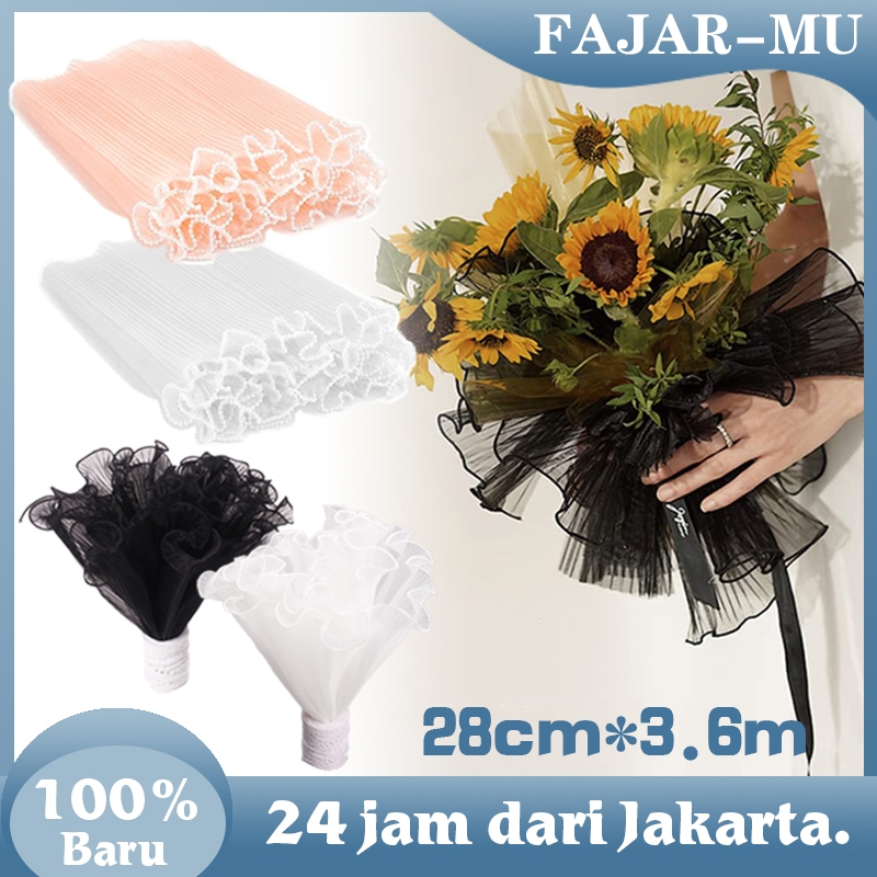 

3.6m Pearl Korean Curly Mesh Flower Wrapping Curly Wave Lace Mesh Renda Kain Wrapping