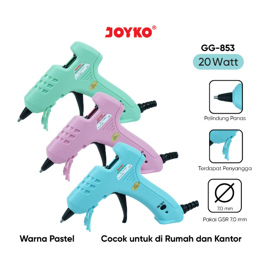 

Glue Gun Lem Tembak Joyko GG 853 20 Watt Dianmeter Lem 7mm Warna Pastel Harga Satuan