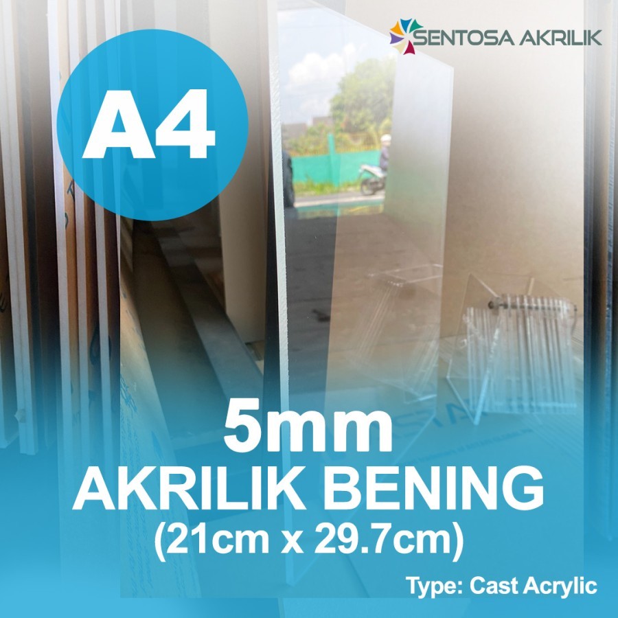 

Akrilik Lembaran A4 Bening 5mm Ukuran 21cm x 29.7cm Potongan Custom