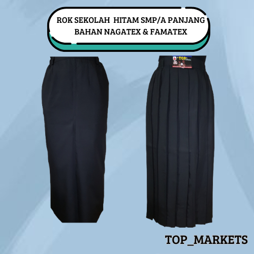 ROK SEKOLAH SMP/A HITAM REMPEL & B1 PANJANG BAHAN NAGTEX & FAMATEX
